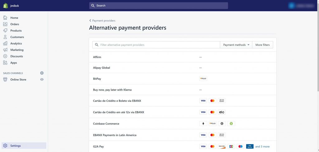 Shopify Alternative Payment Providers