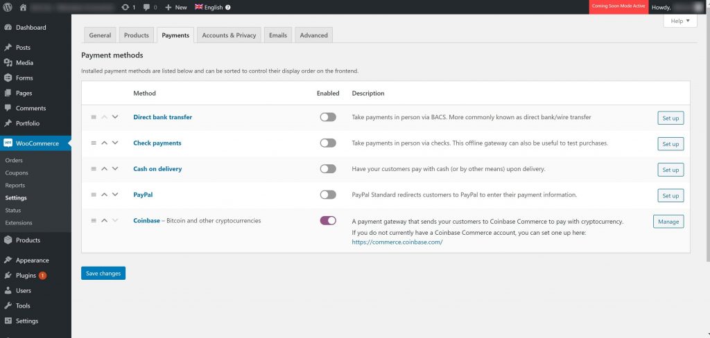 WooCommerce Paramètres de paiements