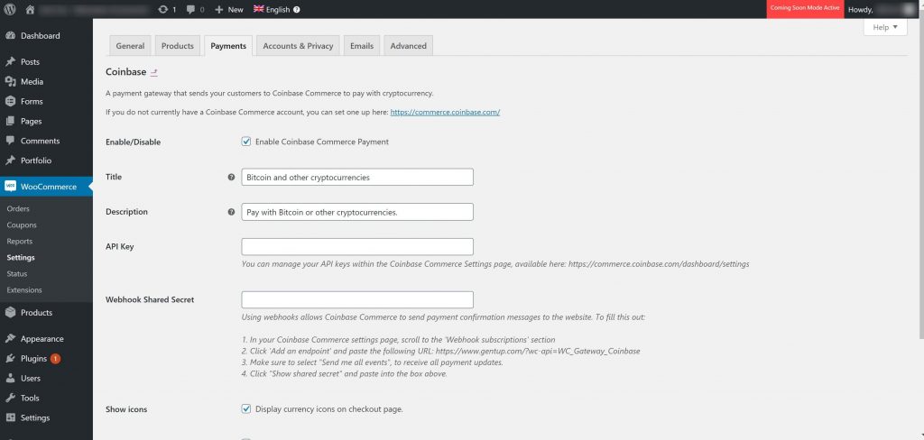 WooCommerce and Coinbase Commerce